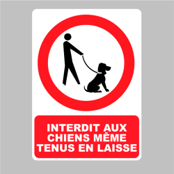 Sticker Panneau interdit aux chiens même tenus en laisse