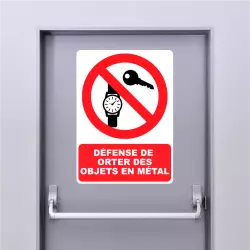 Autocollant Panneau Défense de Porter des Objets en Métal