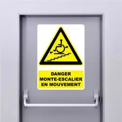 Autocollant Panneau danger monte-escalier en mouvement