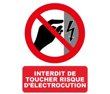 Adhésif Panneau interdit de toucher risque d'électrocution