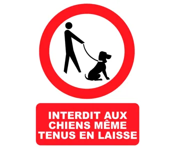 Adhésif Panneau interdit aux chiens même tenus en laisse