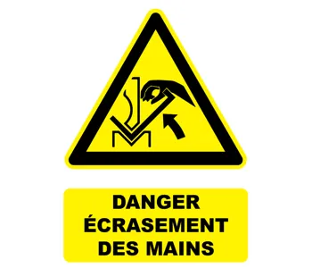 Adhésif Panneau Danger écrasement des mains