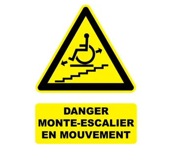 Adhésif Panneau danger monte-escalier en mouvement