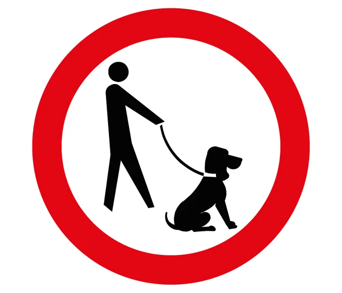 Autocollant interdiction aux chiens même tenus en laisse