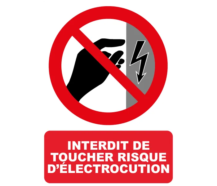 Autocollant Panneau interdit de toucher risque d'électrocution
