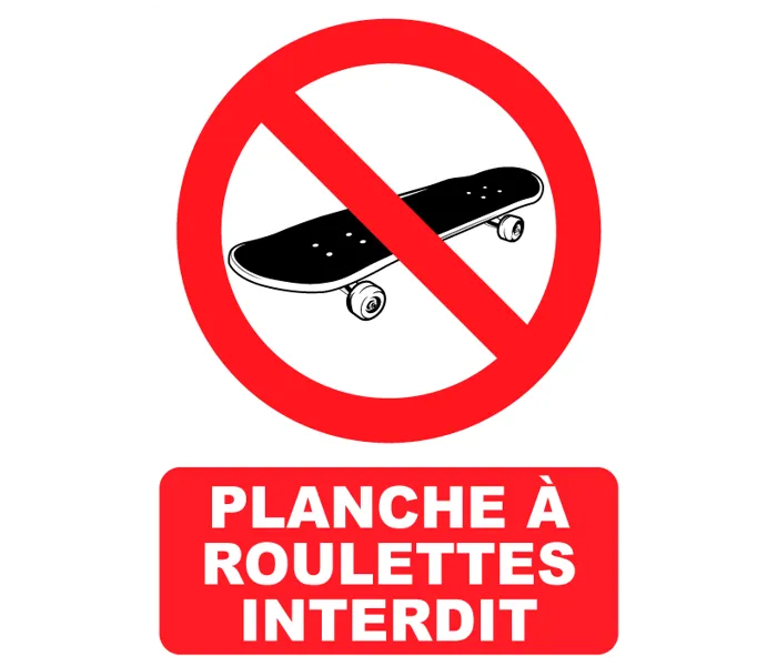Autocollant Panneau Planche à Roulettes interdit
