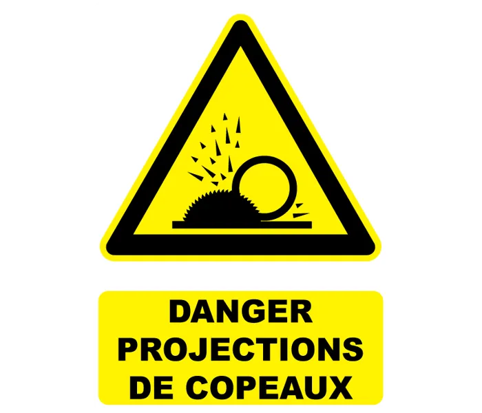 Autocollant Panneau danger projections de copeaux