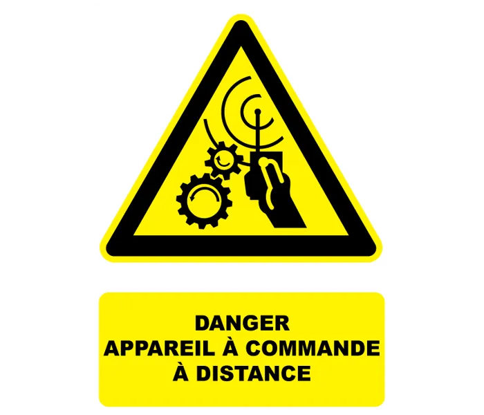 Autocollant Panneau danger appareil à commande à distance