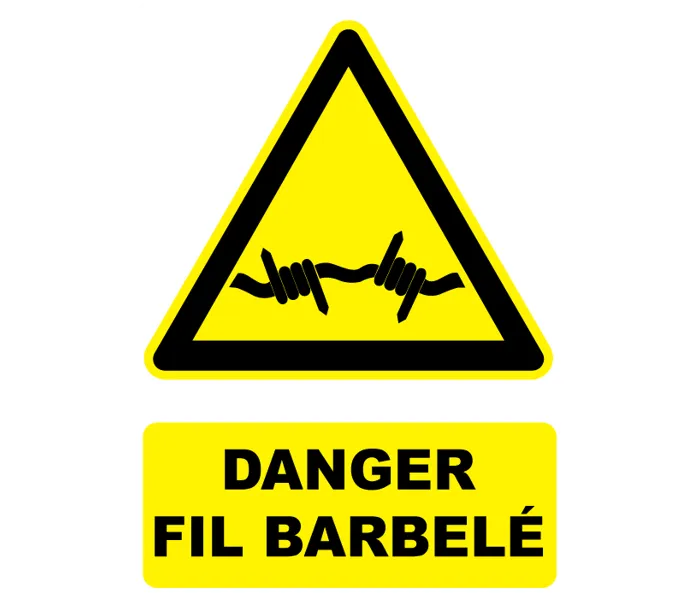 Autocollant Panneau danger fil barbelé