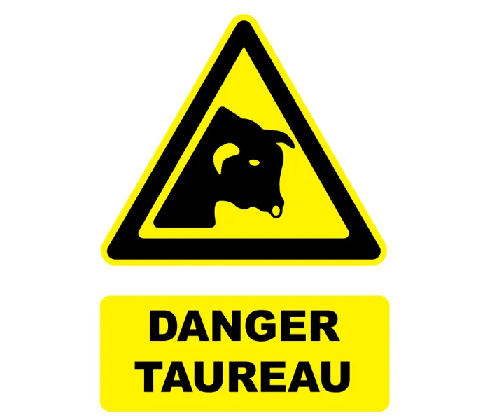 Autocollant Panneau danger taureau