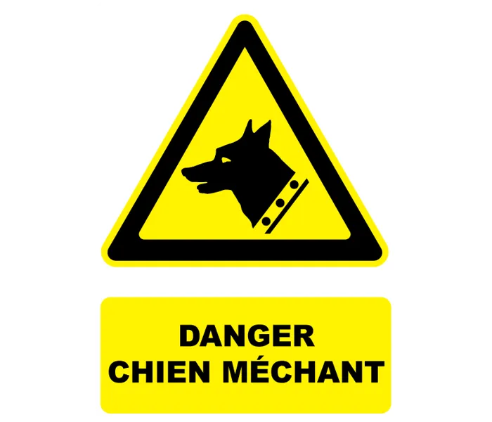 Autocollant Panneau danger chien méchant