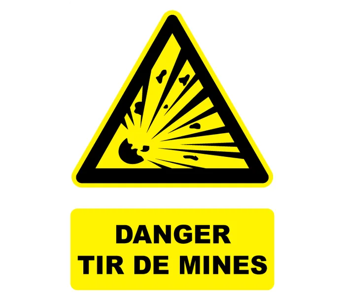 Autocollant Panneau danger tir de mines